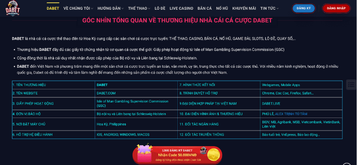 Tổng quan về nhà cái DABET thông qua website đại diện chính thức dabet.cyou